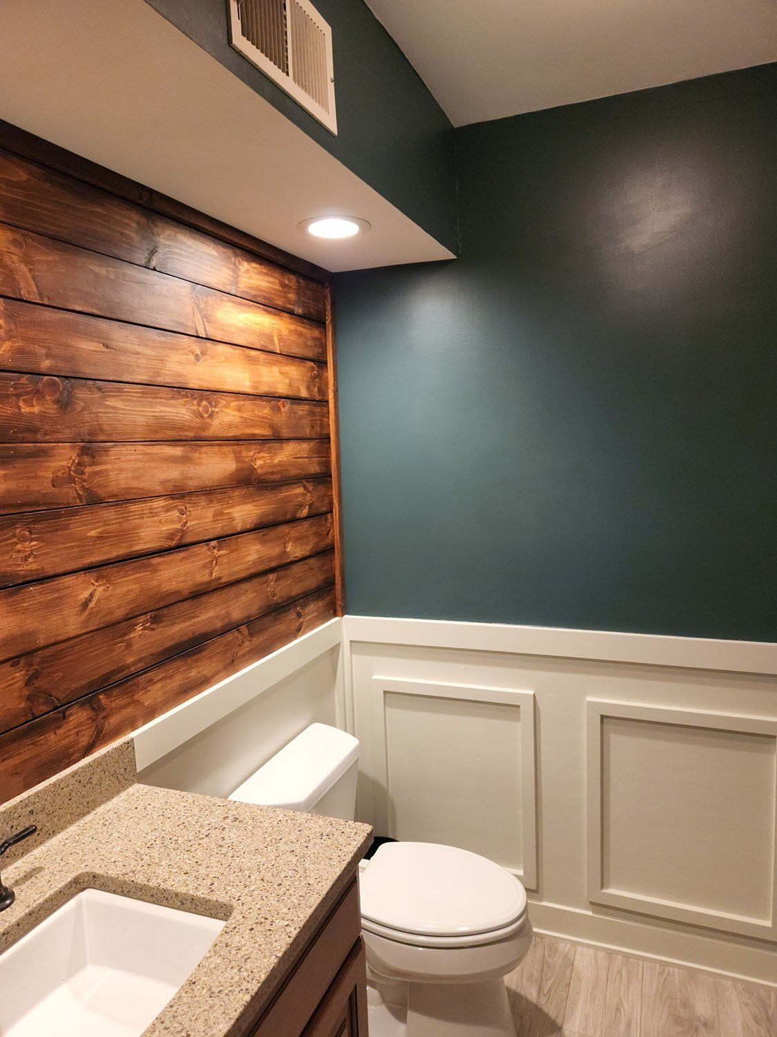 Bathroom with rustic shiplap wall design