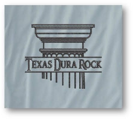 The logo for texas dura rock is on a gray background.
