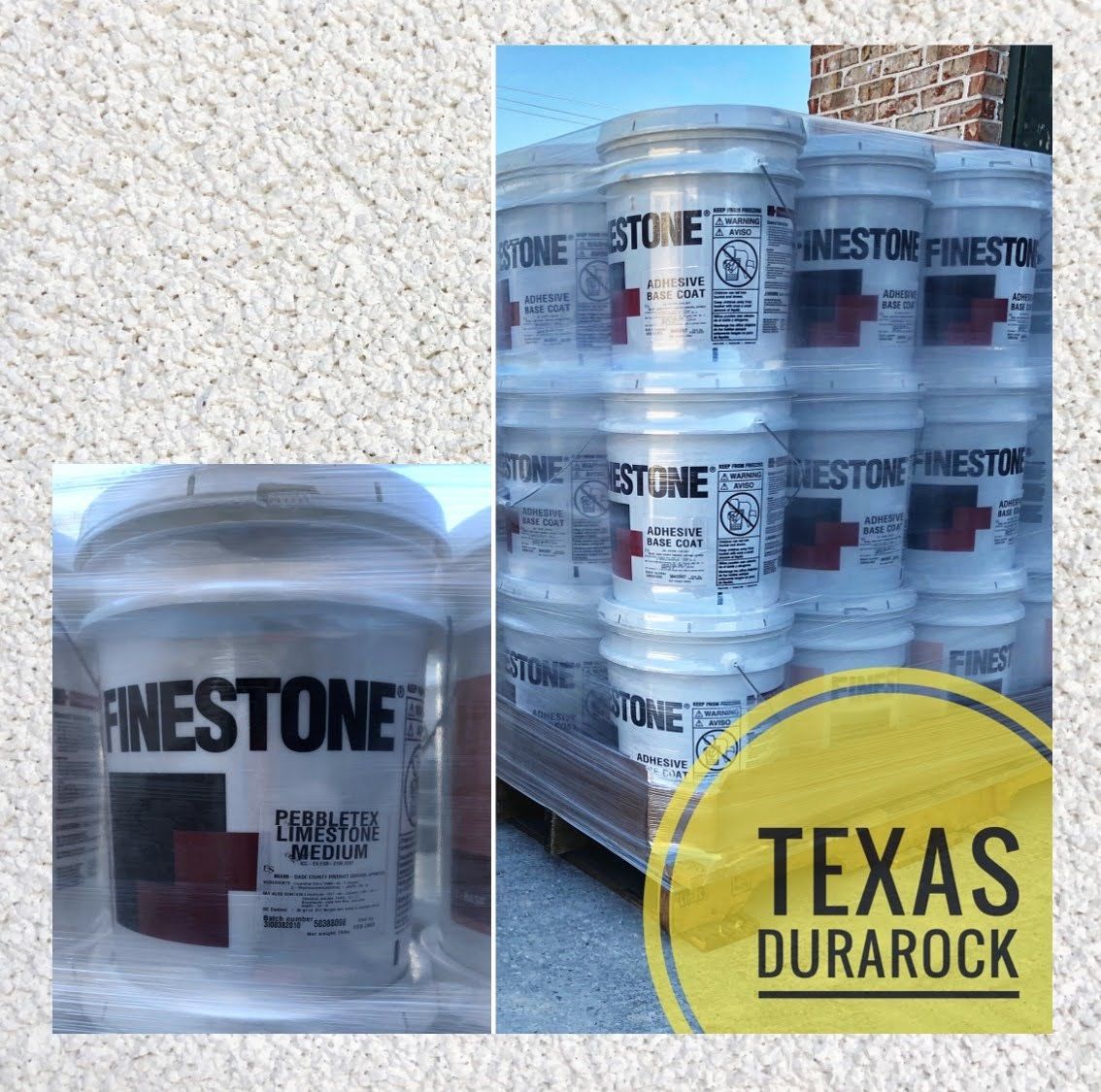 Several buckets of finestone are stacked on top of each other