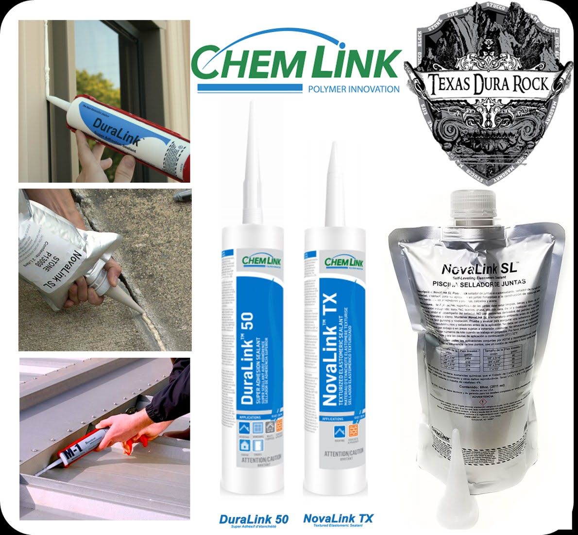 A collage of images showing different types of chem link products