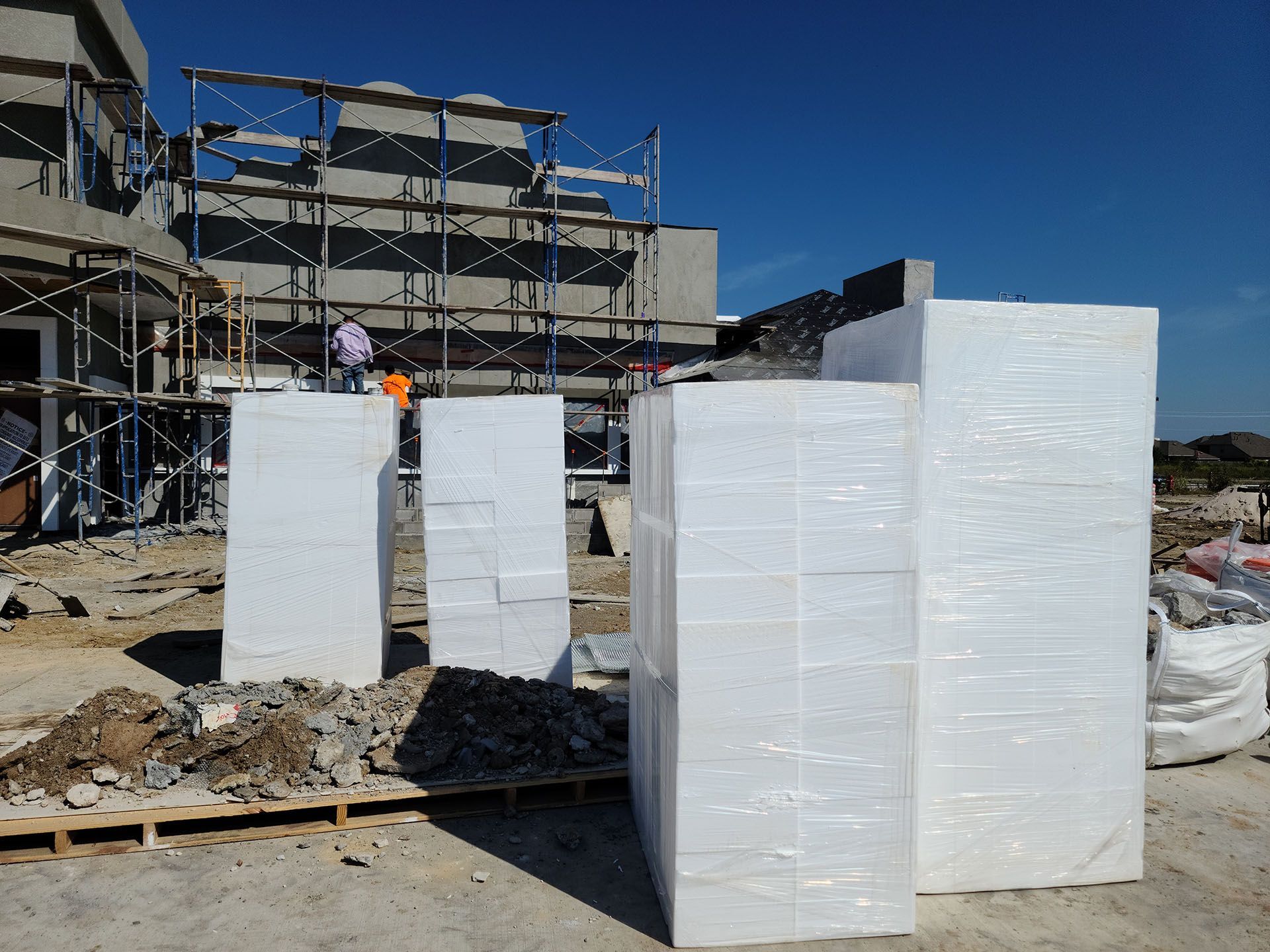 A stack of styrofoam blocks on a construction site