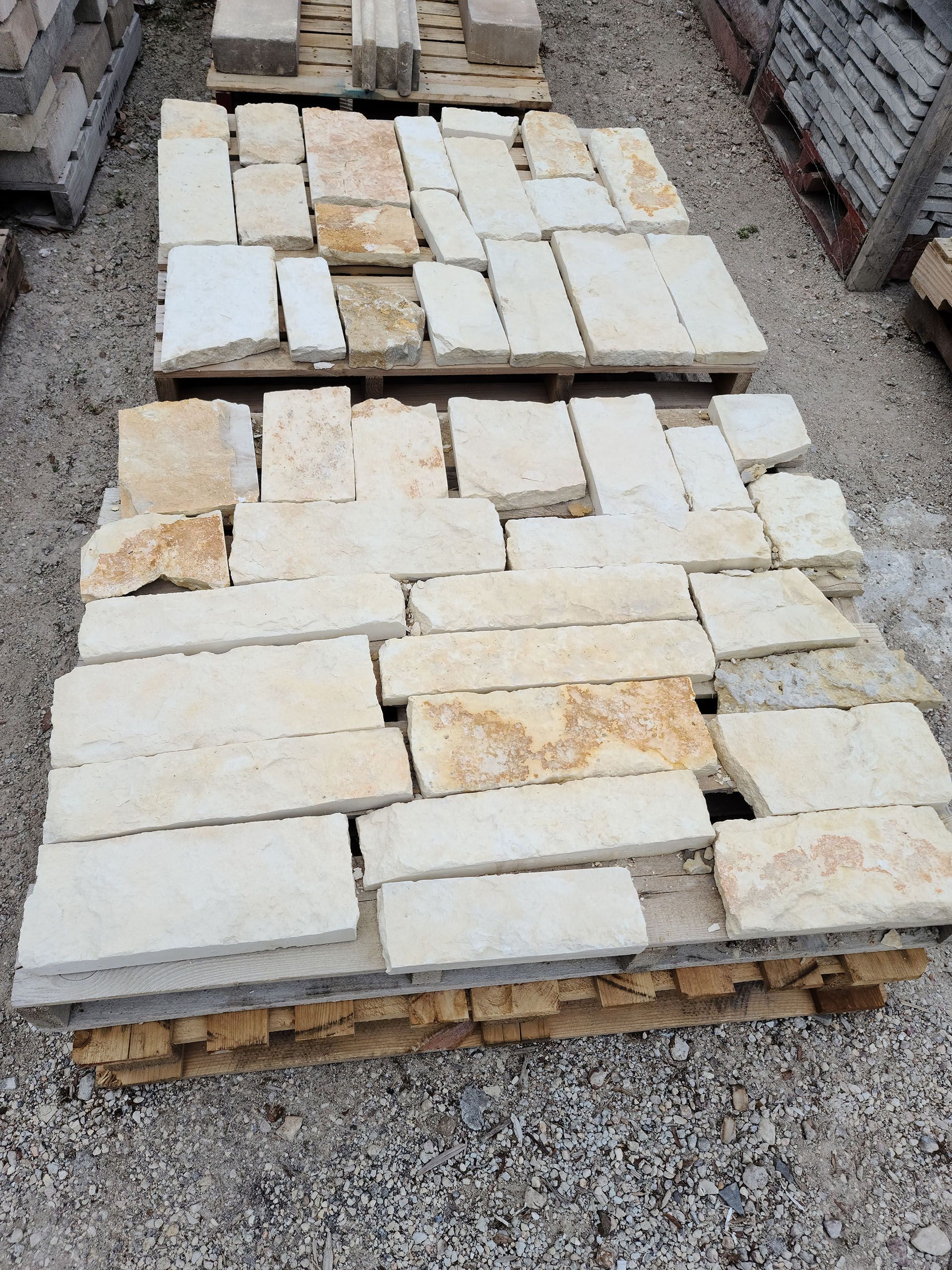 A pile of bricks on a wooden pallet