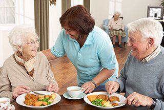 Dietary assist elderly women on her meal