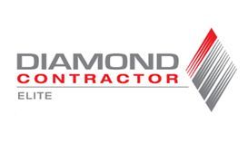 A diamond contractor elite logo with a red and gray arrow.