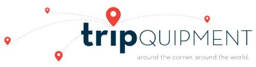 The TripQuipment logo features the brand name in dark blue text with a red map pin icon and dashed location lines.