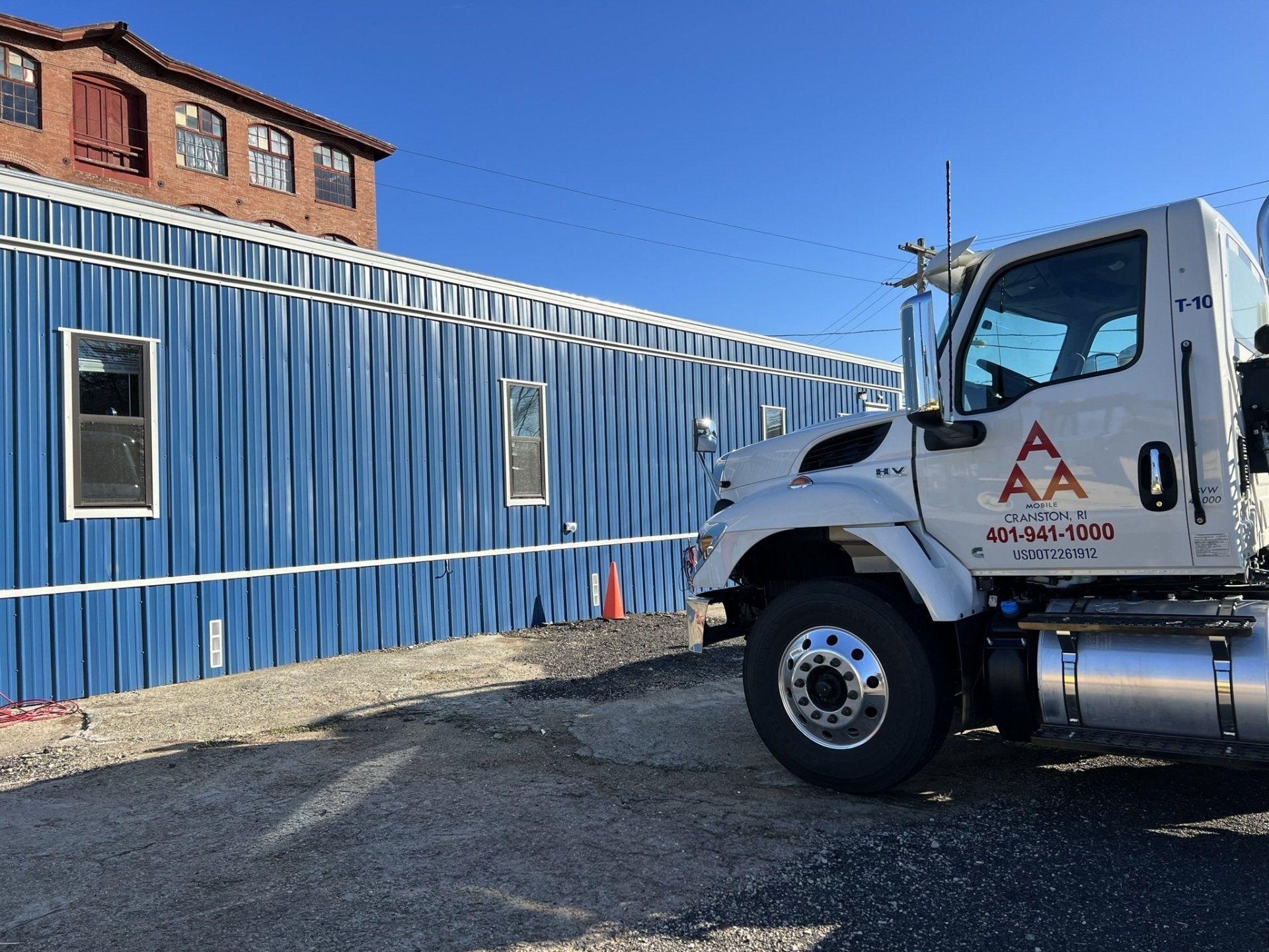 blue trailer with a tuck