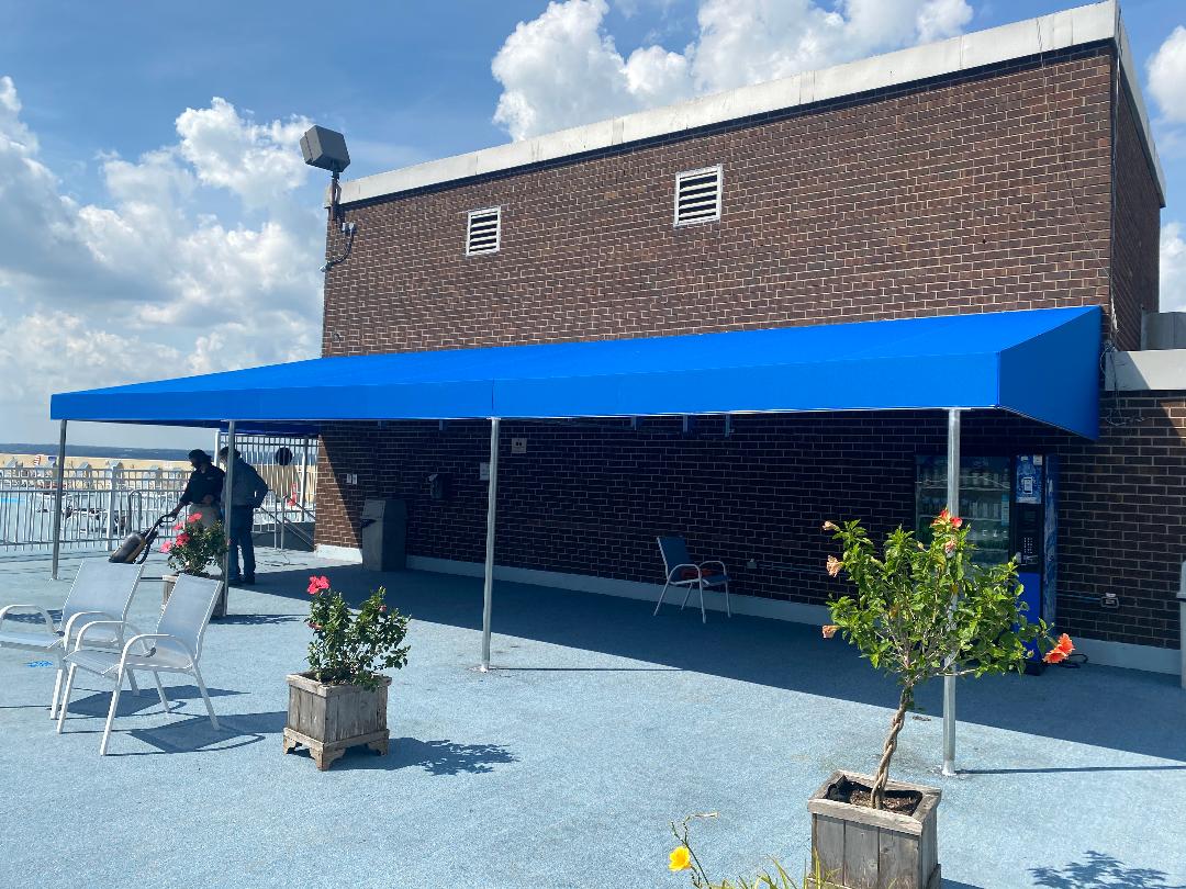 blue large side awning