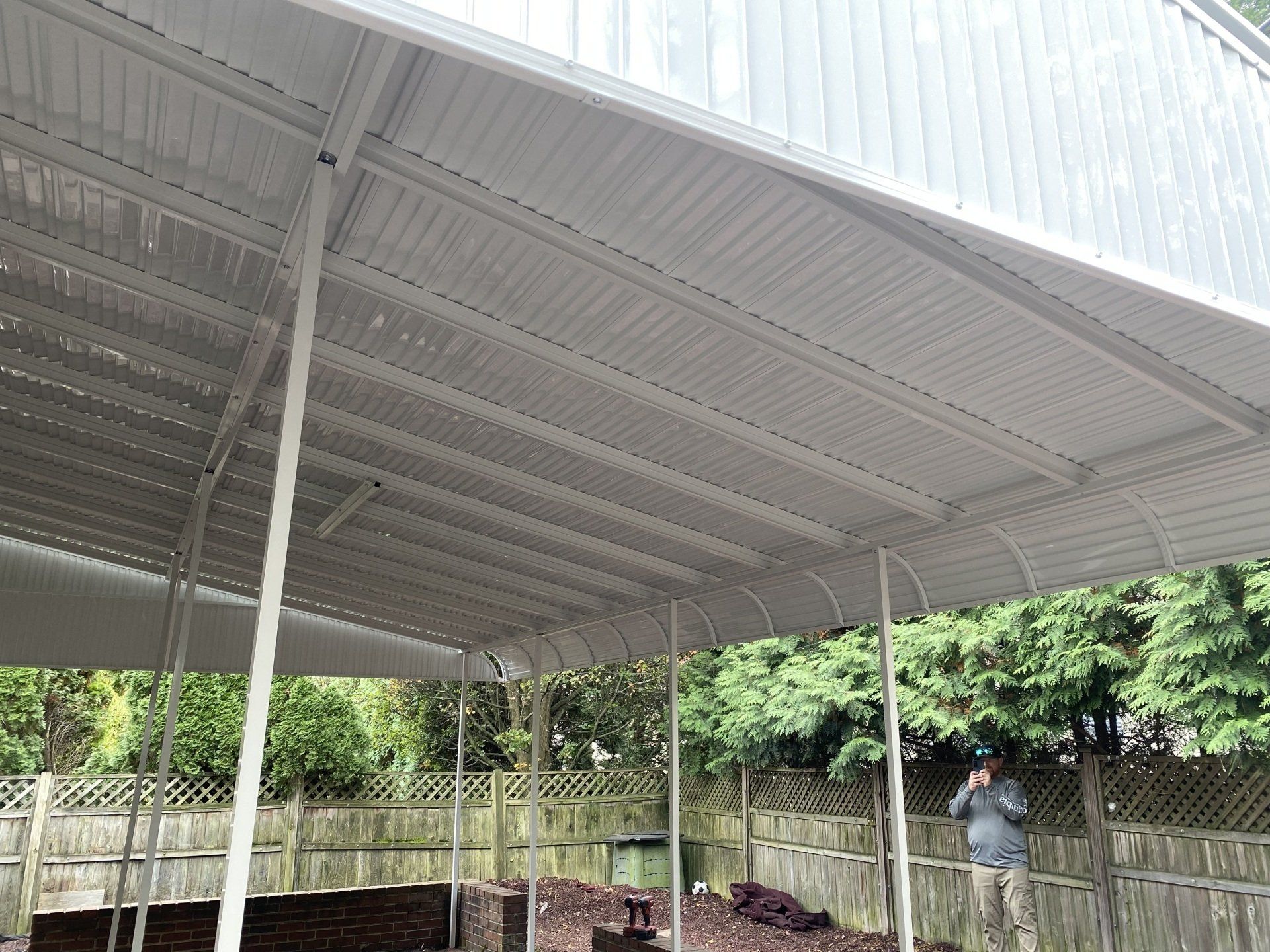 white backyard awning