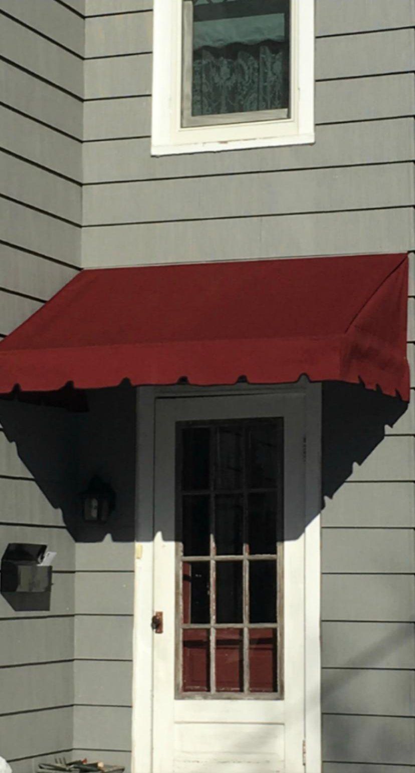 burgundy canvas door awning
