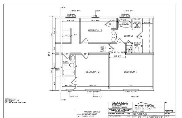 Black and white architectural floor plan for the second floor of a house, detailing rooms, walls, and dimensions.