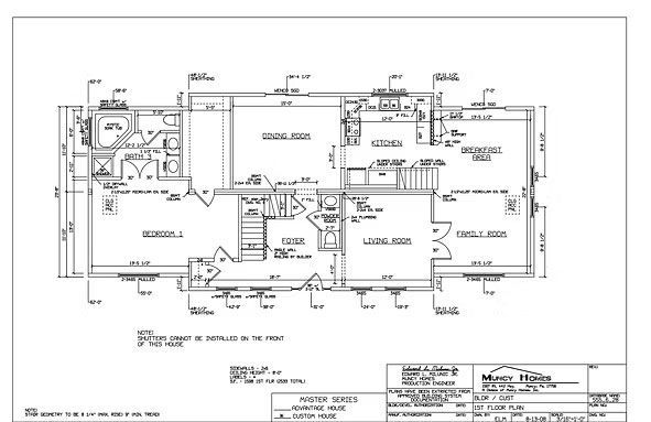 Architectural floor plan showing the layout and dimensions for the first floor of a single-family home.