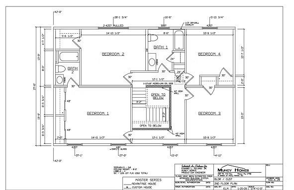 Black and white floor plan for the second floor of a residential building showing bedroom and bathroom layouts.