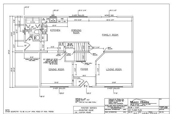 Architectural floor plan for the main level of a residential home, displaying room layout, dimensions, and wall structures.
