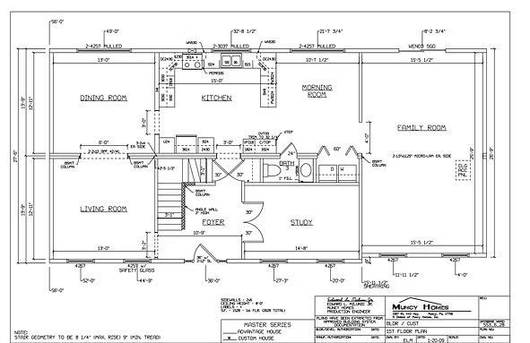 A black-and-white architectural floor plan for the first floor of a residential home, showing room layouts and dimensions.