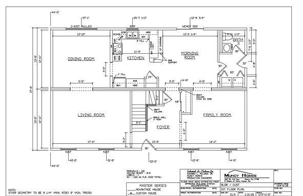 Floor plan showing a house's first-floor layout, including room labels, doorways, and architectural dimensions.