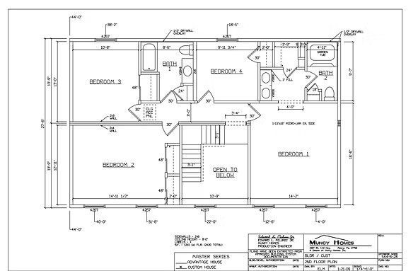 Architectural floor plan showing the layout, dimensions, and room labels for the second floor of a residential building.