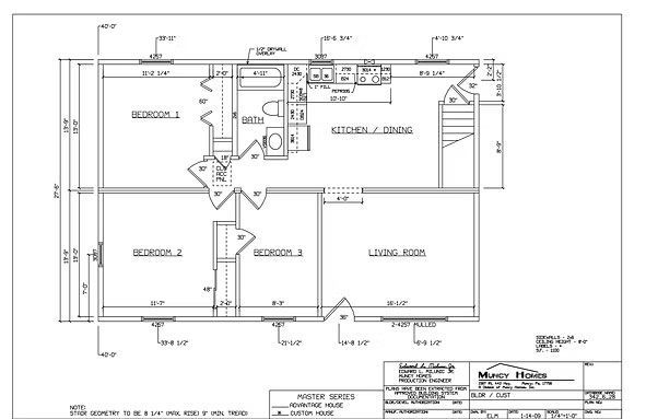 Black-and-white architectural floor plan of a house, detailing the layout of three bedrooms, a bathroom, and a living area.