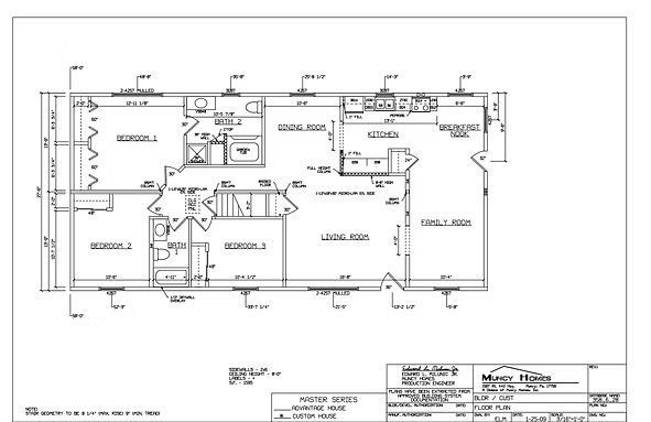 Architectural floor plan for a 3-bedroom, 2-bathroom home layout by Clayton Homes, showing room dimensions and locations.