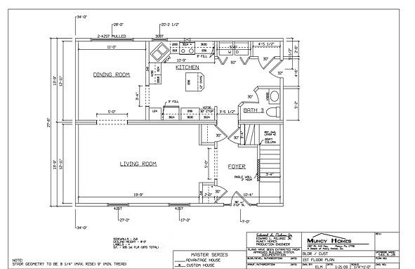 Architectural floor plan showing the layout, dimensions, and room labels for the first floor of a residential home.