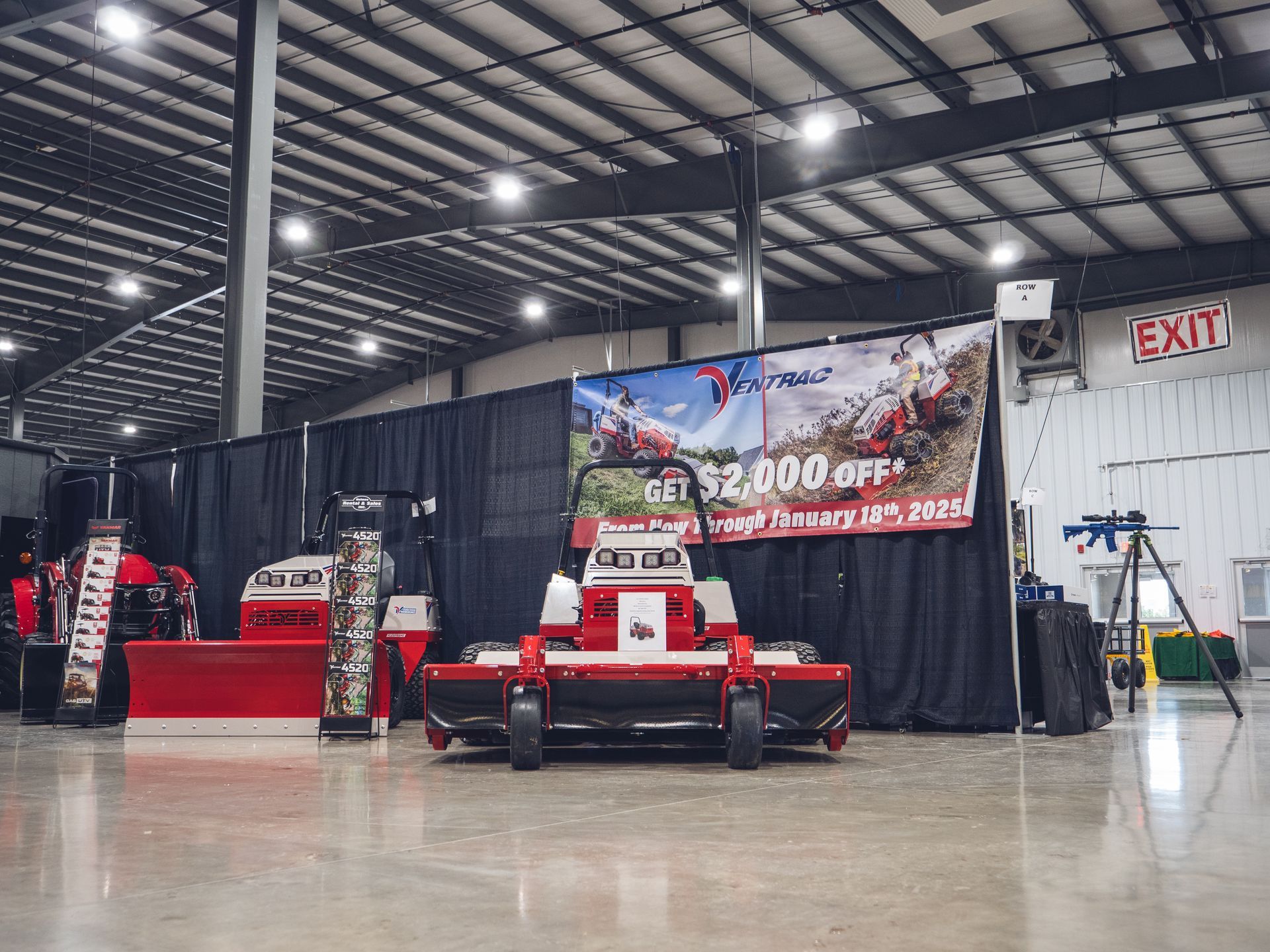 A large warehouse with a sign that says get $ 2,000 off