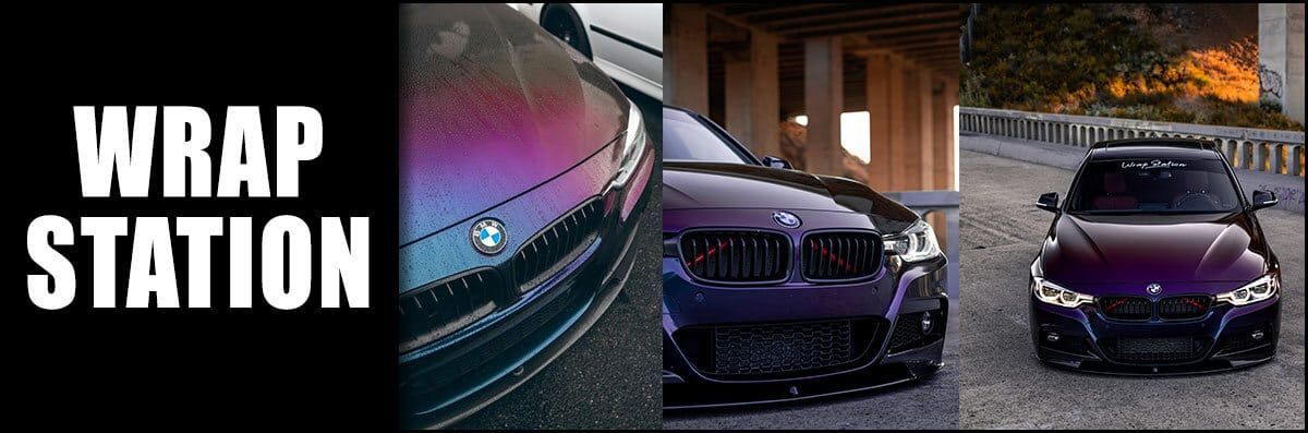 A picture of a car with the words `` wrap station '' on it.