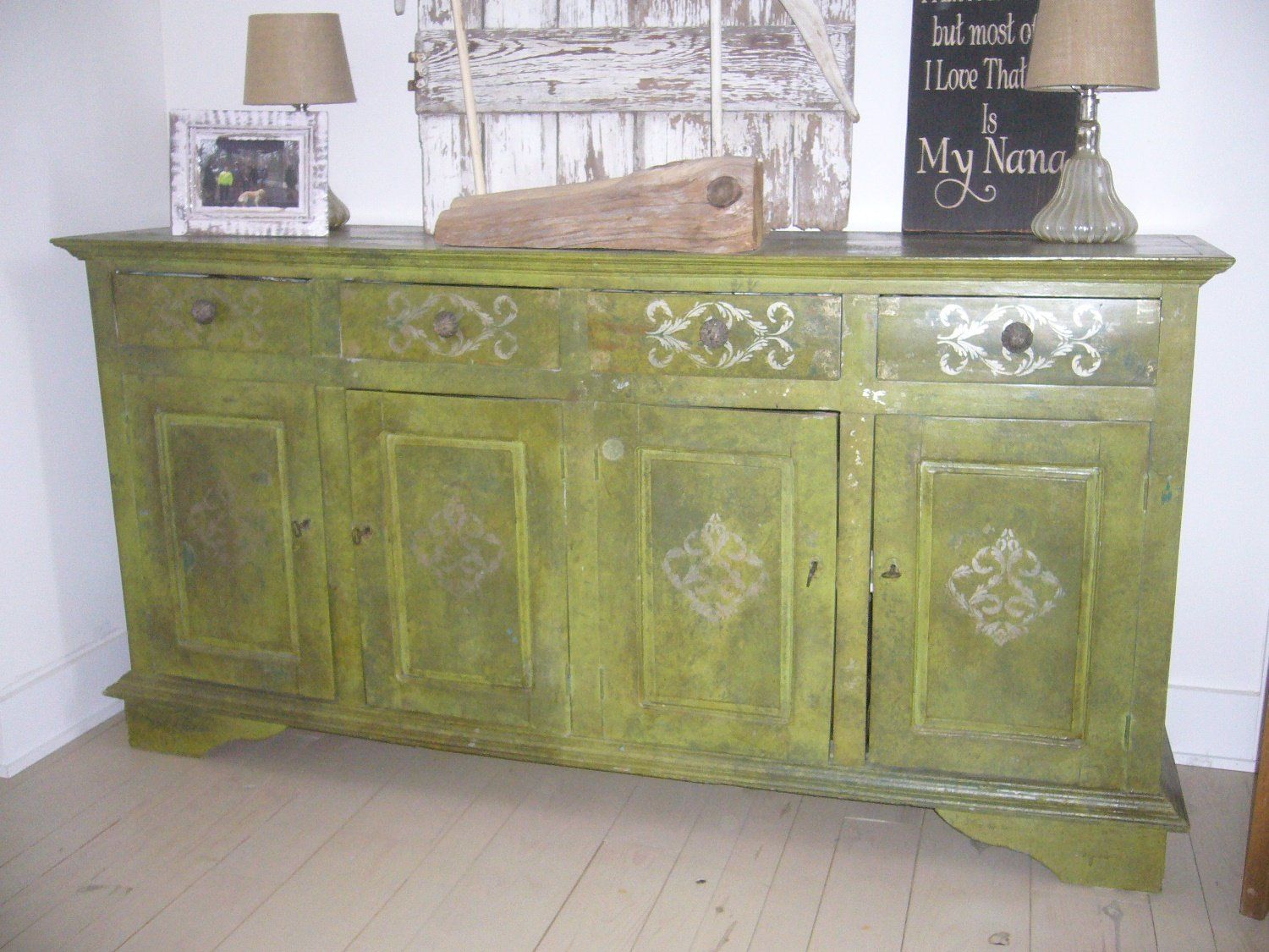 Antique green side cabinet