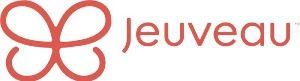 A red and white logo for jeuveau with a butterfly on it.