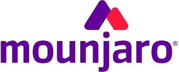 A purple and red logo for a company called mounjaro.
