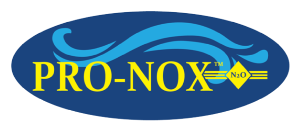 A blue and yellow logo for pro-nox