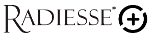 The radiesse logo is black and white and has a cross in the middle.
