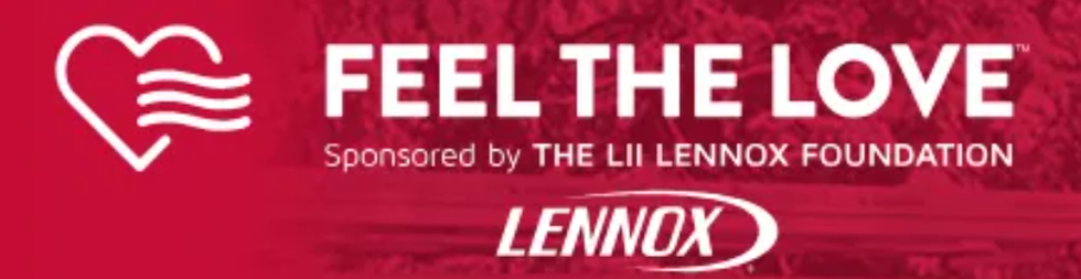 Red banner with white heart logo and text “FEEL THE LOVE,” sponsored by the LII Lennox Foundation.