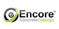 Logo for Encore Concrete Coatings: black and green swirl with the word