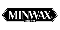 Minwax logo in a black and white diamond shape with text,