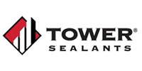 Logo for Tower Sealants: black text on white background with a geometric symbol containing red and black elements.