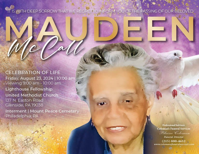 A poster for maudeen mccall 's celebration of life