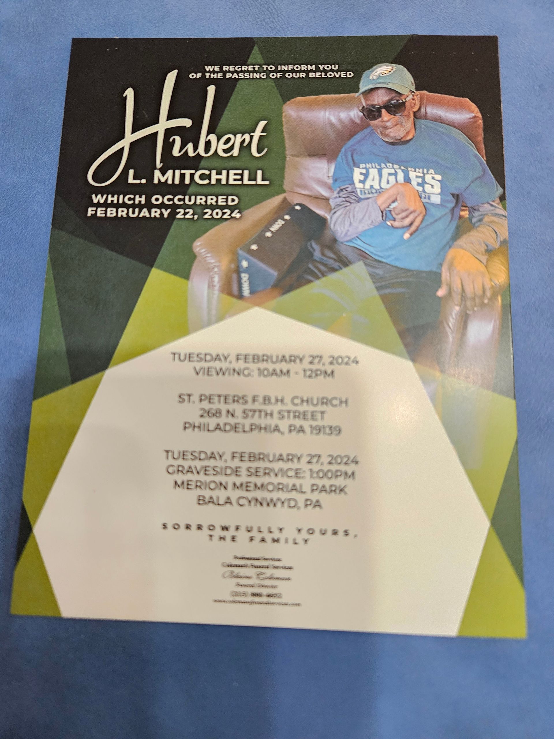 A flyer for a funeral for hubert l mitchell