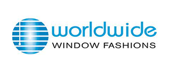 A logo for worldwide window fashions with a blue globe on a white background.