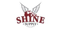 Winged “SHINE SUPPLY” logo in maroon with star accents on a white background