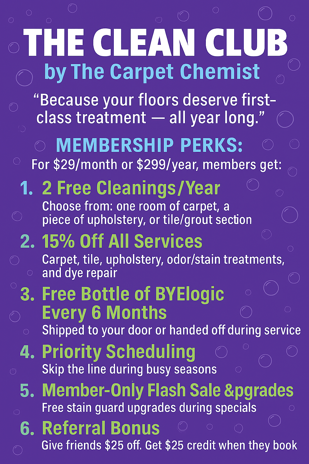 THE CLEAN CLUB by The Carpet Chemist - Membership Offerings