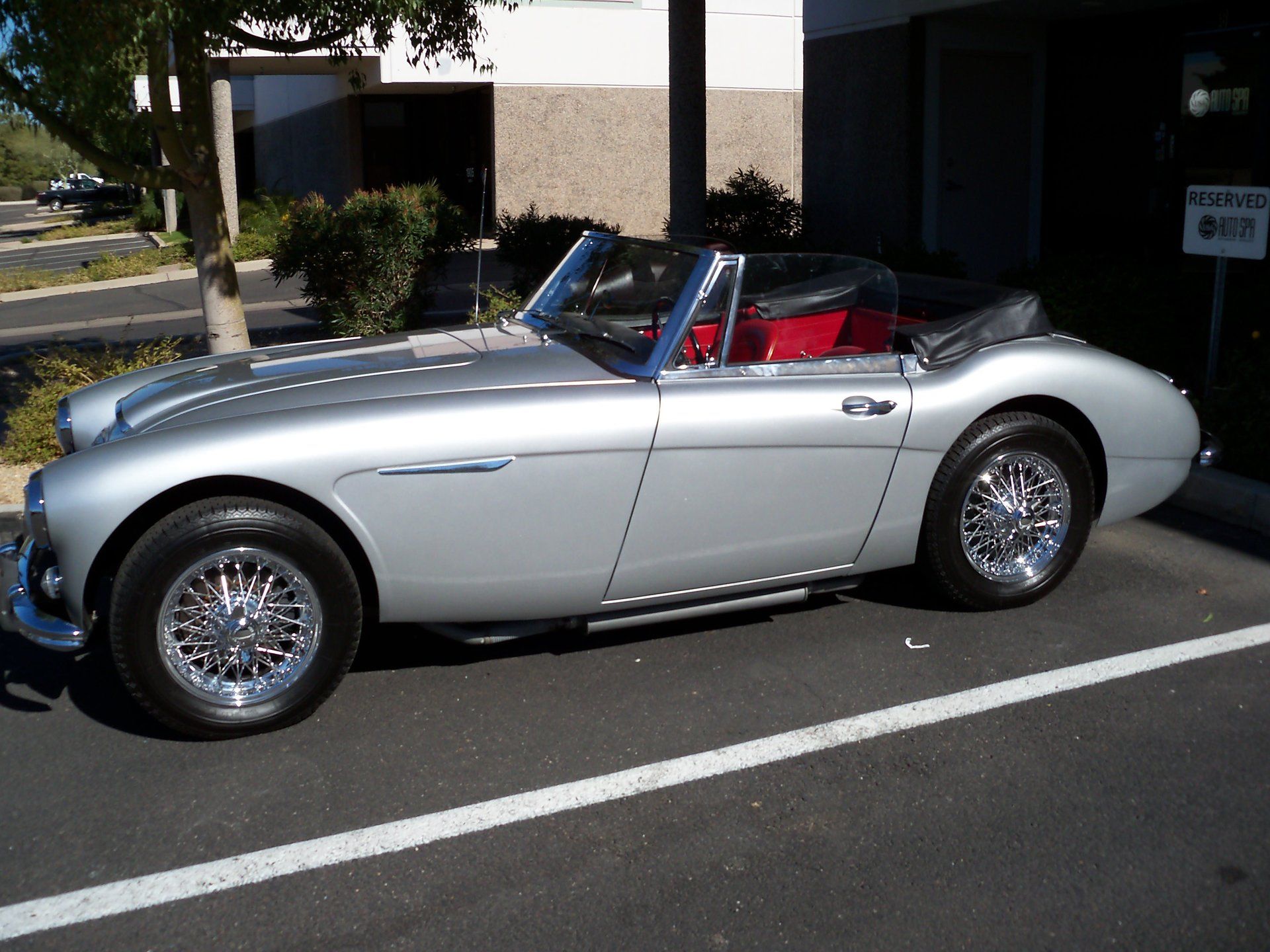 Silver car with convertible top