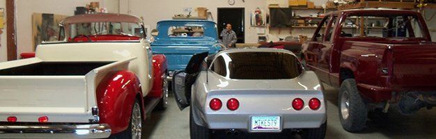 Cars parked in a garage