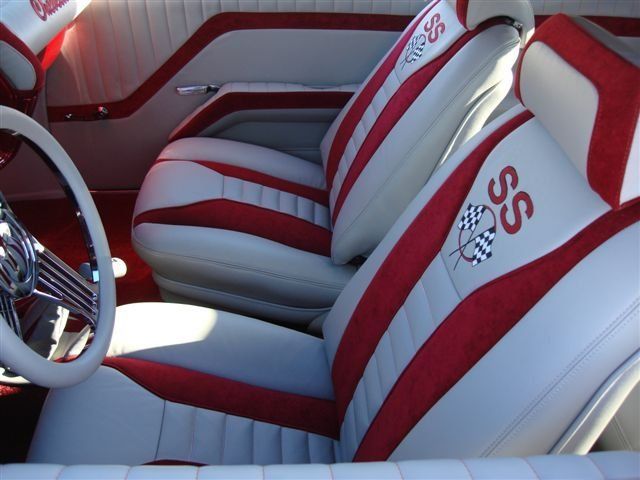 Red and white auto interior upholstery