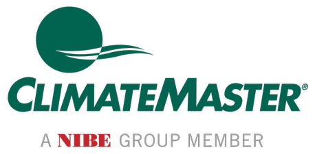 ClimateMaster logo with green circle and swooshes above the green text, 