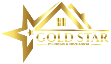 Gold logo with star and house silhouette; "GOLD STAR Plumbing & Mechanical" text.
