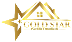 Gold logo with star and house silhouette; "GOLD STAR Plumbing & Mechanical" text.