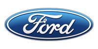 A blue and white ford logo on a white background.