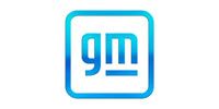 A blue and white gm logo on a white background.