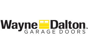 The logo for wayne dalton garage doors is black and yellow.