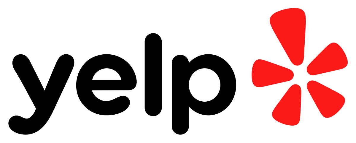 A yelp logo with a red star on a white background.