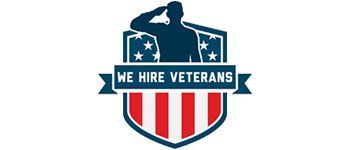 A logo for we hire veterans with a soldier saluting.